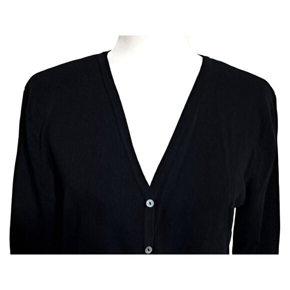 Black Finity Womens Button-Up Cardigan Sweater 1X Glass Beaded Rayon & Nylon Lig - Picture 9 of 9